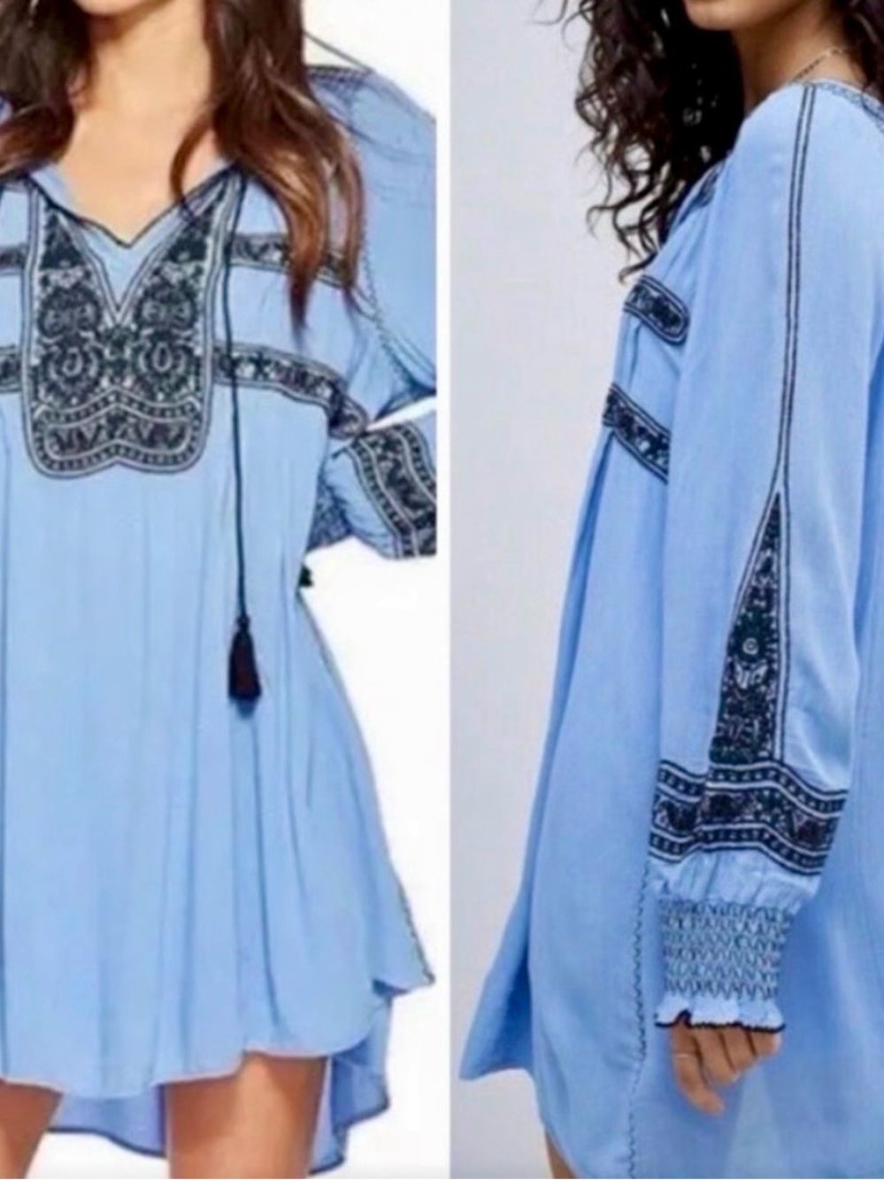Free People Light Blue Embroidered Mini Dress